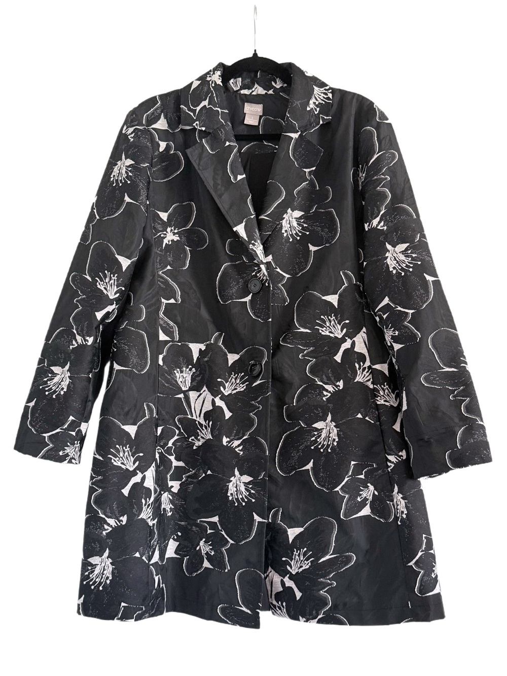 Chico's Black and White Floral Jacquard Jacket XL